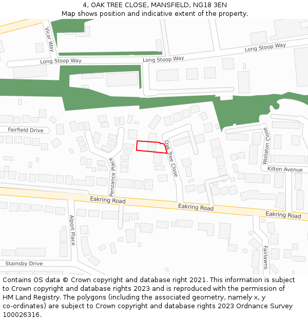 4, OAK TREE CLOSE, MANSFIELD, NG18 3EN: Location map and indicative extent of plot