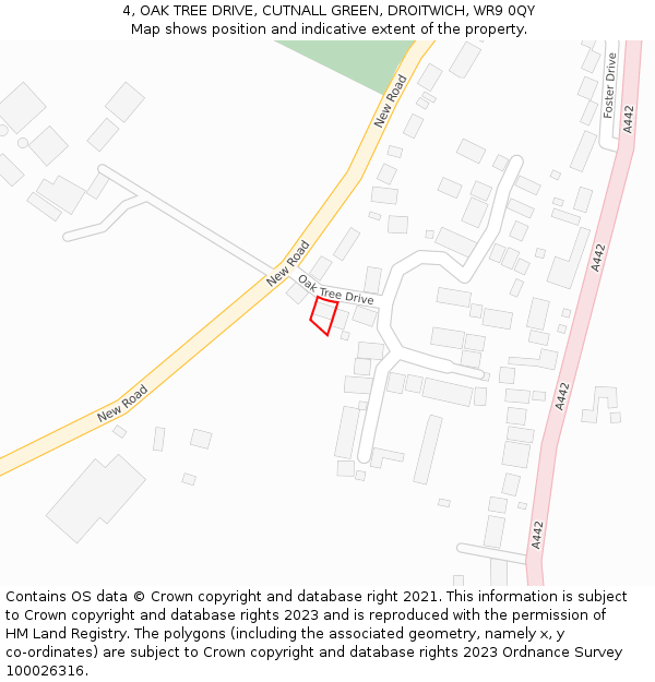 4, OAK TREE DRIVE, CUTNALL GREEN, DROITWICH, WR9 0QY: Location map and indicative extent of plot