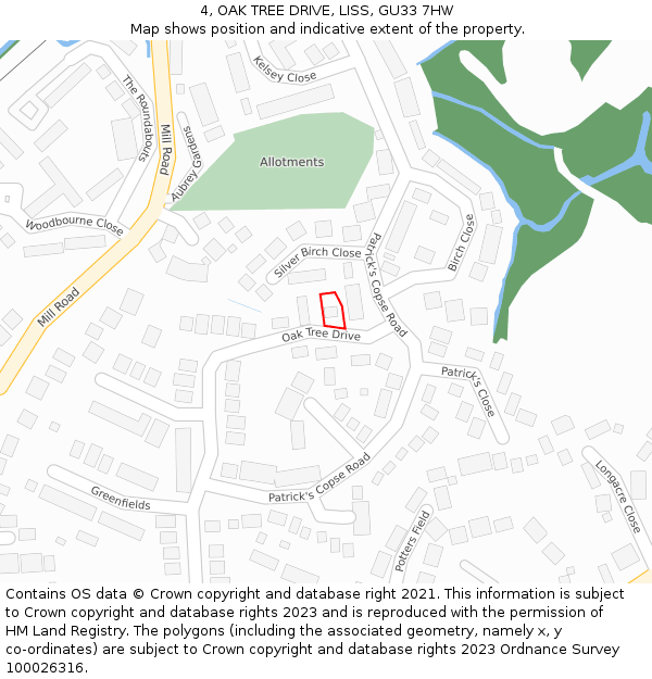 4, OAK TREE DRIVE, LISS, GU33 7HW: Location map and indicative extent of plot