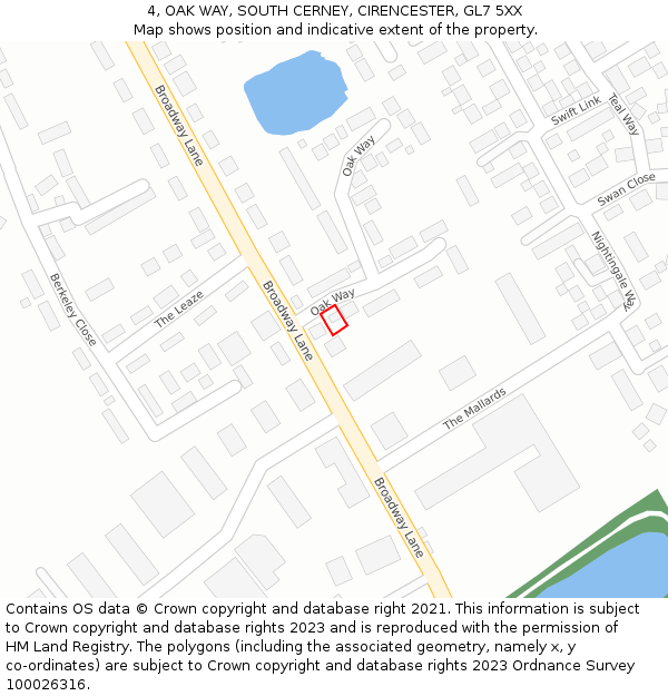 4, OAK WAY, SOUTH CERNEY, CIRENCESTER, GL7 5XX: Location map and indicative extent of plot