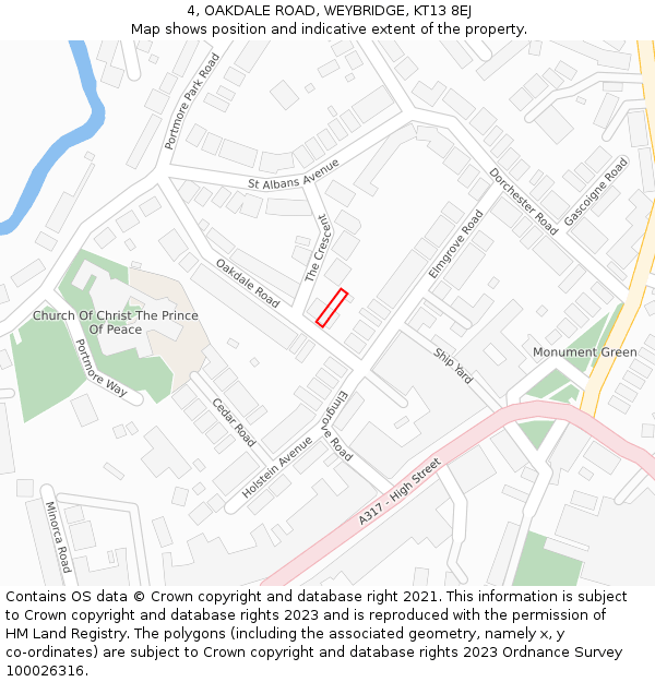 4, OAKDALE ROAD, WEYBRIDGE, KT13 8EJ: Location map and indicative extent of plot