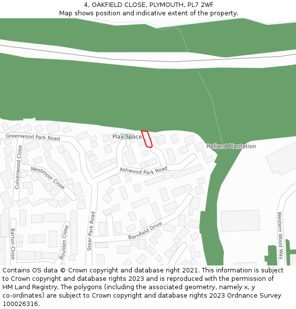 4, OAKFIELD CLOSE, PLYMOUTH, PL7 2WF: Location map and indicative extent of plot