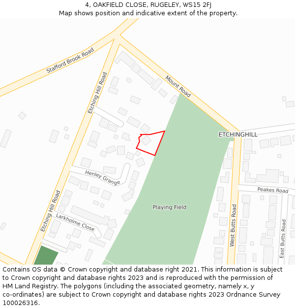 4, OAKFIELD CLOSE, RUGELEY, WS15 2FJ: Location map and indicative extent of plot