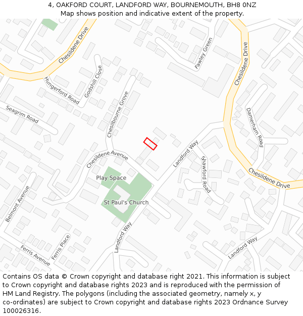 4, OAKFORD COURT, LANDFORD WAY, BOURNEMOUTH, BH8 0NZ: Location map and indicative extent of plot