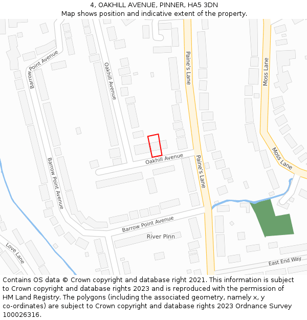 4, OAKHILL AVENUE, PINNER, HA5 3DN: Location map and indicative extent of plot