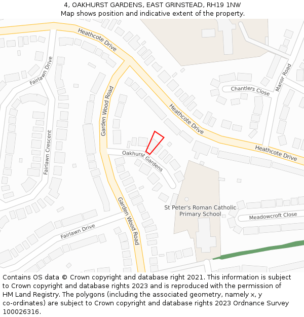 4, OAKHURST GARDENS, EAST GRINSTEAD, RH19 1NW: Location map and indicative extent of plot