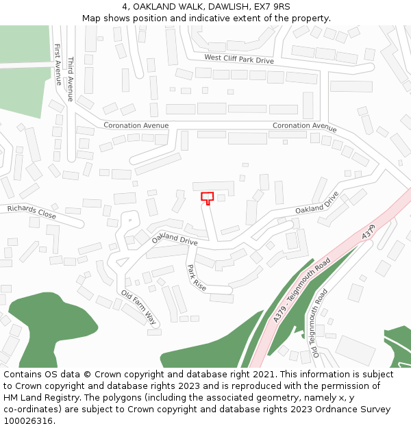 4, OAKLAND WALK, DAWLISH, EX7 9RS: Location map and indicative extent of plot