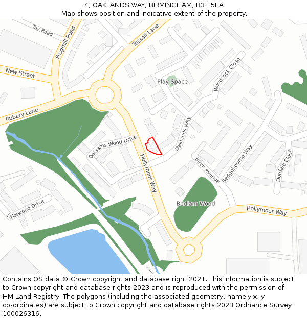 4, OAKLANDS WAY, BIRMINGHAM, B31 5EA: Location map and indicative extent of plot