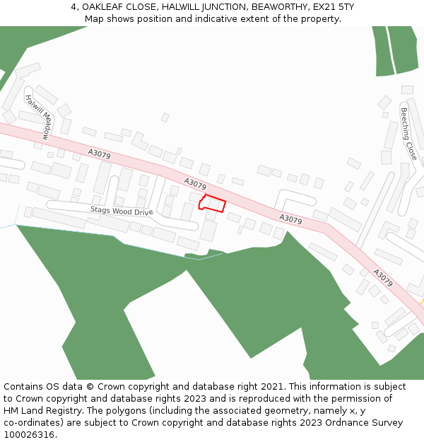 4, OAKLEAF CLOSE, HALWILL JUNCTION, BEAWORTHY, EX21 5TY: Location map and indicative extent of plot