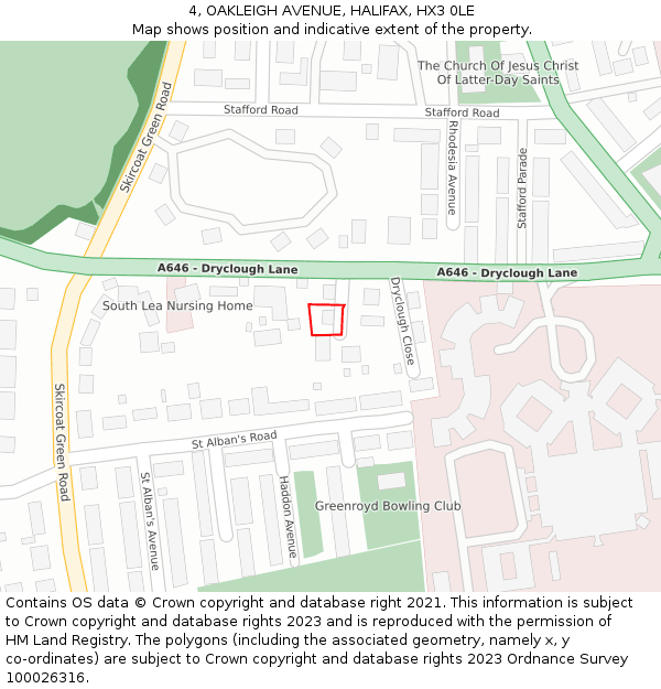 4, OAKLEIGH AVENUE, HALIFAX, HX3 0LE: Location map and indicative extent of plot