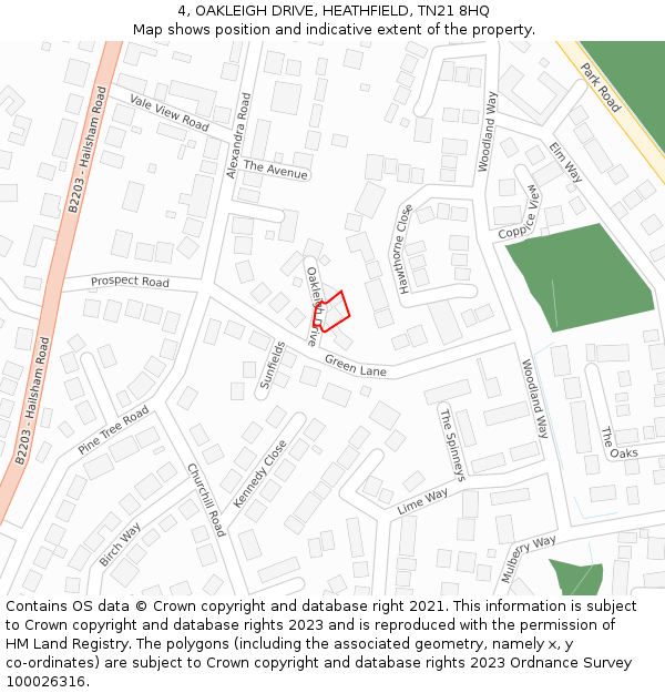 4, OAKLEIGH DRIVE, HEATHFIELD, TN21 8HQ: Location map and indicative extent of plot