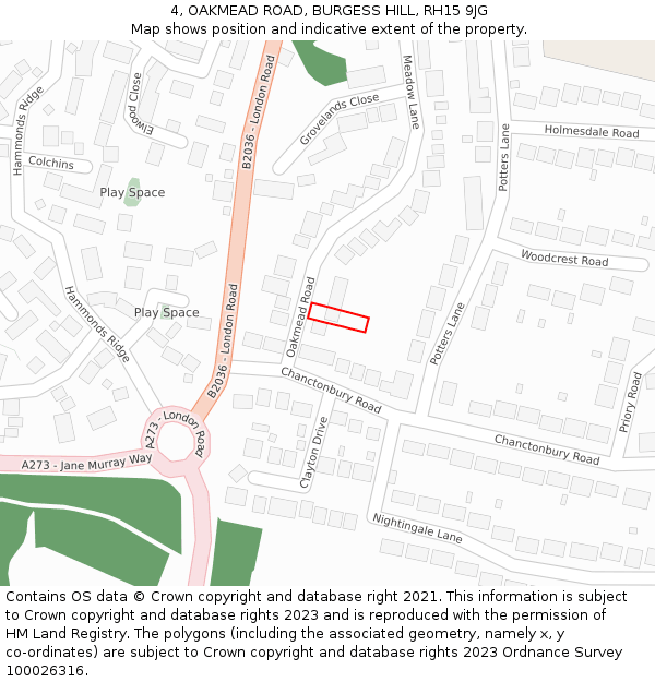 4, OAKMEAD ROAD, BURGESS HILL, RH15 9JG: Location map and indicative extent of plot