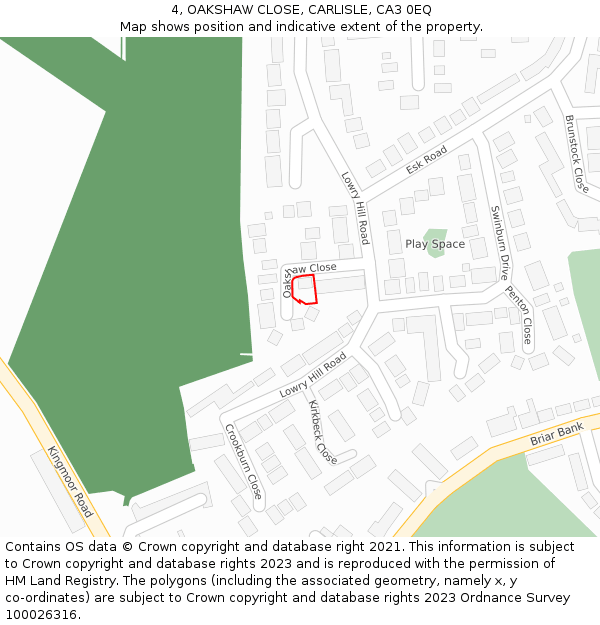 4, OAKSHAW CLOSE, CARLISLE, CA3 0EQ: Location map and indicative extent of plot