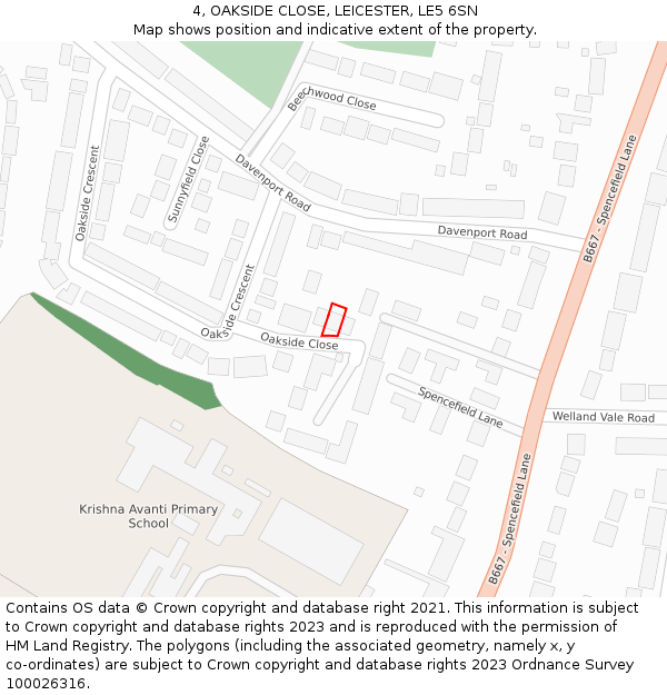 4, OAKSIDE CLOSE, LEICESTER, LE5 6SN: Location map and indicative extent of plot