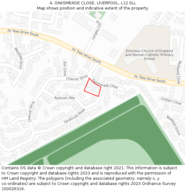 4, OAKSMEADE CLOSE, LIVERPOOL, L12 0LL: Location map and indicative extent of plot