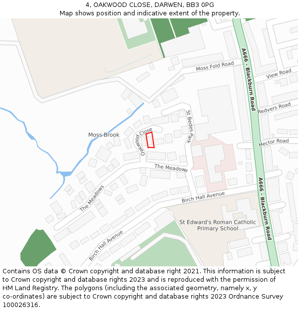 4, OAKWOOD CLOSE, DARWEN, BB3 0PG: Location map and indicative extent of plot