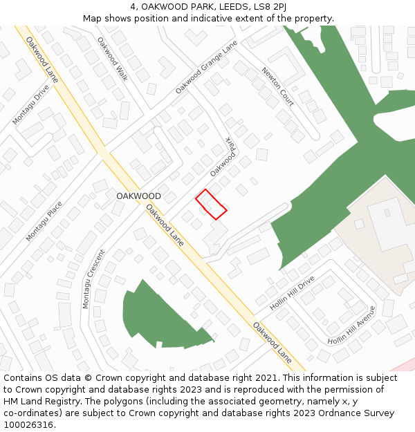 4, OAKWOOD PARK, LEEDS, LS8 2PJ: Location map and indicative extent of plot