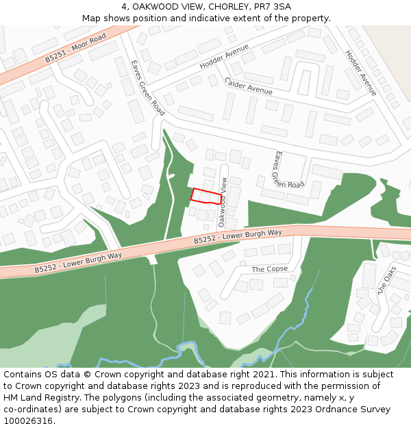 4, OAKWOOD VIEW, CHORLEY, PR7 3SA: Location map and indicative extent of plot