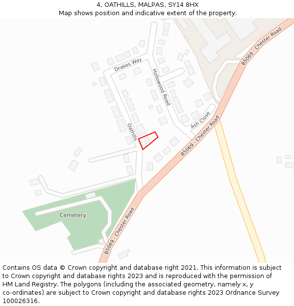 4, OATHILLS, MALPAS, SY14 8HX: Location map and indicative extent of plot