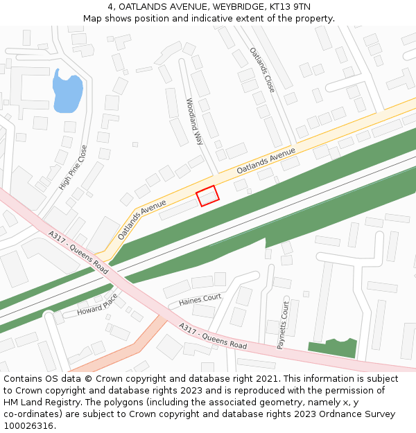 4, OATLANDS AVENUE, WEYBRIDGE, KT13 9TN: Location map and indicative extent of plot