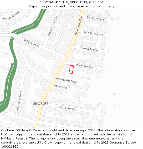 4, OCEAN AVENUE, SKEGNESS, PE25 3DN: Location map and indicative extent of plot