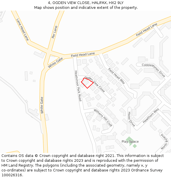 4, OGDEN VIEW CLOSE, HALIFAX, HX2 9LY: Location map and indicative extent of plot