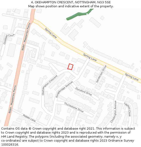 4, OKEHAMPTON CRESCENT, NOTTINGHAM, NG3 5SE: Location map and indicative extent of plot