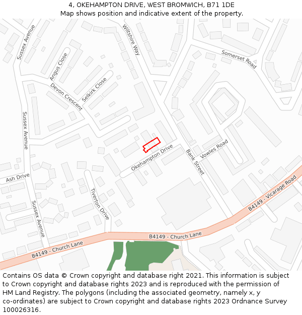 4, OKEHAMPTON DRIVE, WEST BROMWICH, B71 1DE: Location map and indicative extent of plot