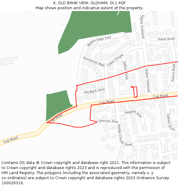 4, OLD BANK VIEW, OLDHAM, OL1 4QF: Location map and indicative extent of plot