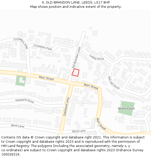 4, OLD BRANDON LANE, LEEDS, LS17 8HP: Location map and indicative extent of plot