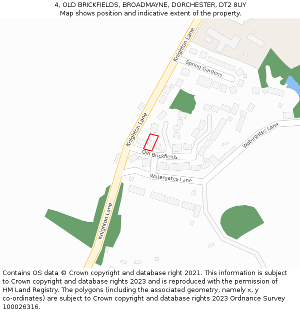 4, OLD BRICKFIELDS, BROADMAYNE, DORCHESTER, DT2 8UY: Location map and indicative extent of plot