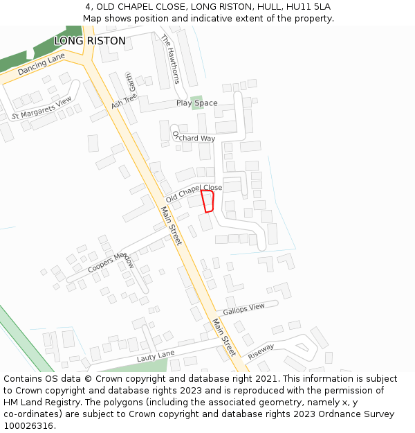 4, OLD CHAPEL CLOSE, LONG RISTON, HULL, HU11 5LA: Location map and indicative extent of plot