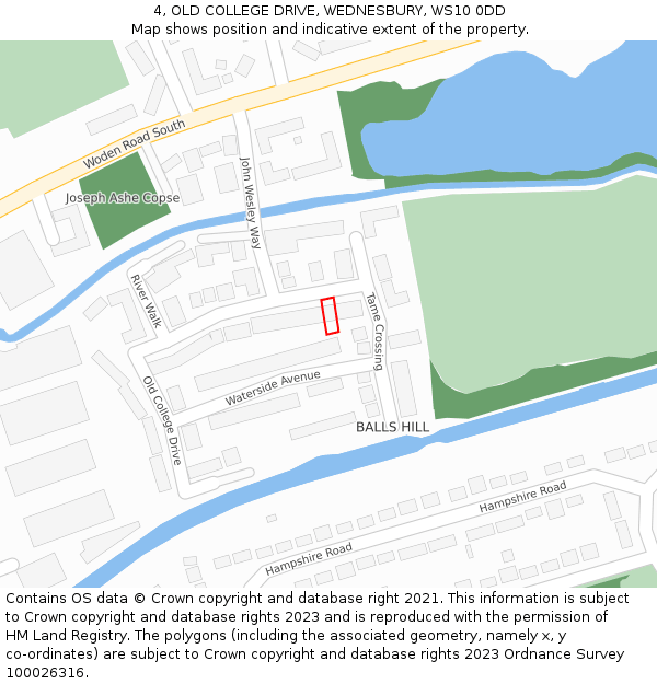 4, OLD COLLEGE DRIVE, WEDNESBURY, WS10 0DD: Location map and indicative extent of plot