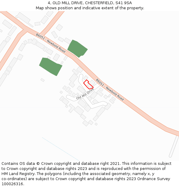 4, OLD MILL DRIVE, CHESTERFIELD, S41 9SA: Location map and indicative extent of plot