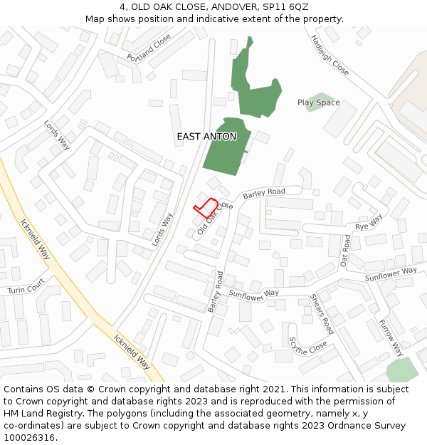 4, OLD OAK CLOSE, ANDOVER, SP11 6QZ: Location map and indicative extent of plot