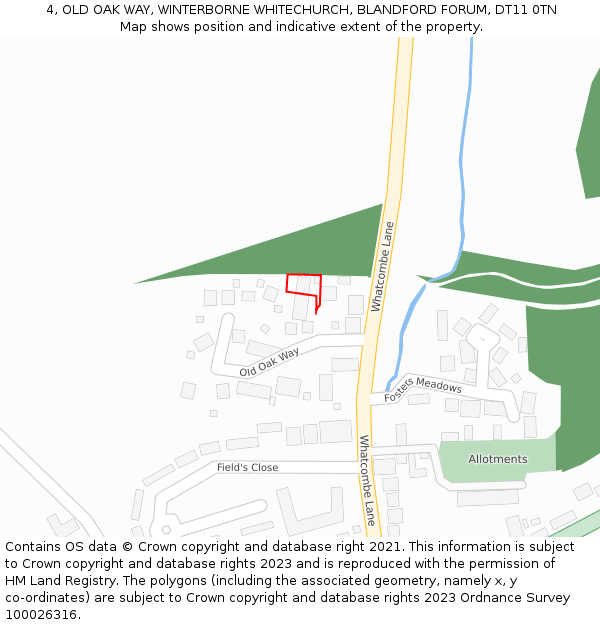 4, OLD OAK WAY, WINTERBORNE WHITECHURCH, BLANDFORD FORUM, DT11 0TN: Location map and indicative extent of plot
