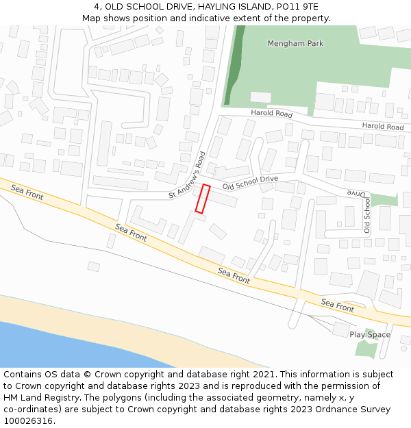 4, OLD SCHOOL DRIVE, HAYLING ISLAND, PO11 9TE: Location map and indicative extent of plot