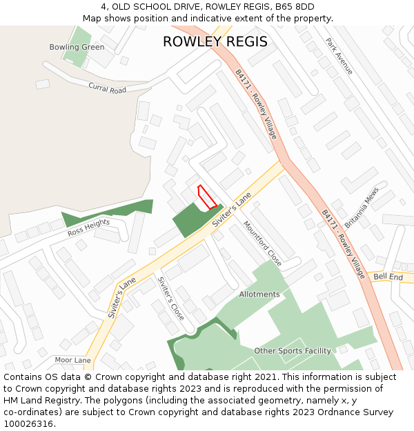 4, OLD SCHOOL DRIVE, ROWLEY REGIS, B65 8DD: Location map and indicative extent of plot