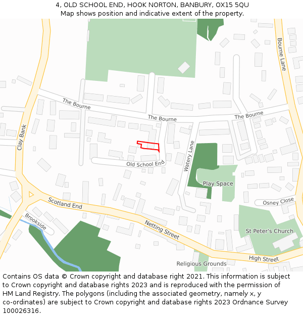 4, OLD SCHOOL END, HOOK NORTON, BANBURY, OX15 5QU: Location map and indicative extent of plot