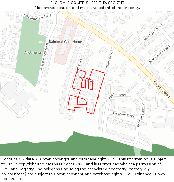 4, OLDALE COURT, SHEFFIELD, S13 7NB: Location map and indicative extent of plot