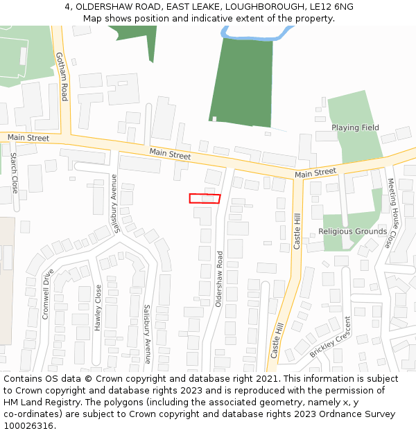 4, OLDERSHAW ROAD, EAST LEAKE, LOUGHBOROUGH, LE12 6NG: Location map and indicative extent of plot