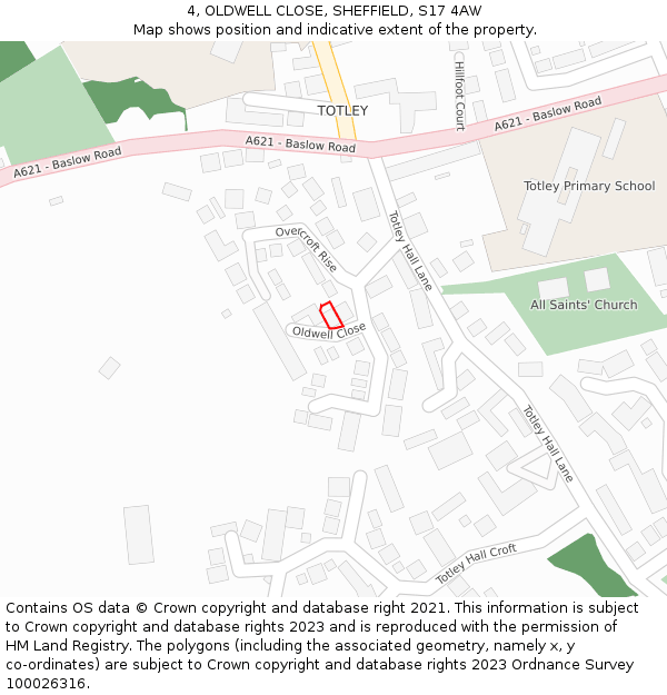 4, OLDWELL CLOSE, SHEFFIELD, S17 4AW: Location map and indicative extent of plot