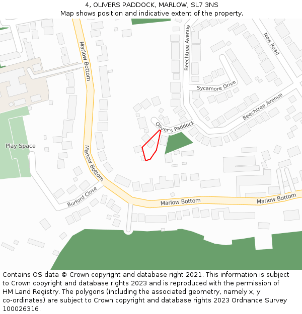 4, OLIVERS PADDOCK, MARLOW, SL7 3NS: Location map and indicative extent of plot