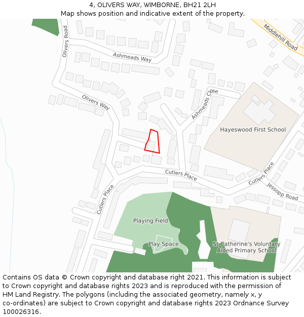 4, OLIVERS WAY, WIMBORNE, BH21 2LH: Location map and indicative extent of plot