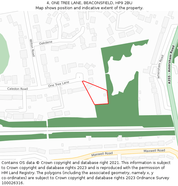 4, ONE TREE LANE, BEACONSFIELD, HP9 2BU: Location map and indicative extent of plot