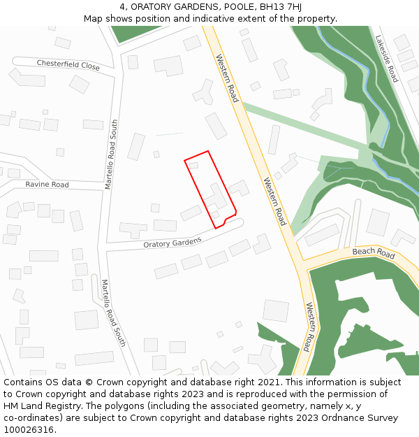 4, ORATORY GARDENS, POOLE, BH13 7HJ: Location map and indicative extent of plot