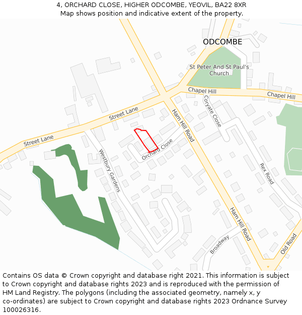 4, ORCHARD CLOSE, HIGHER ODCOMBE, YEOVIL, BA22 8XR: Location map and indicative extent of plot