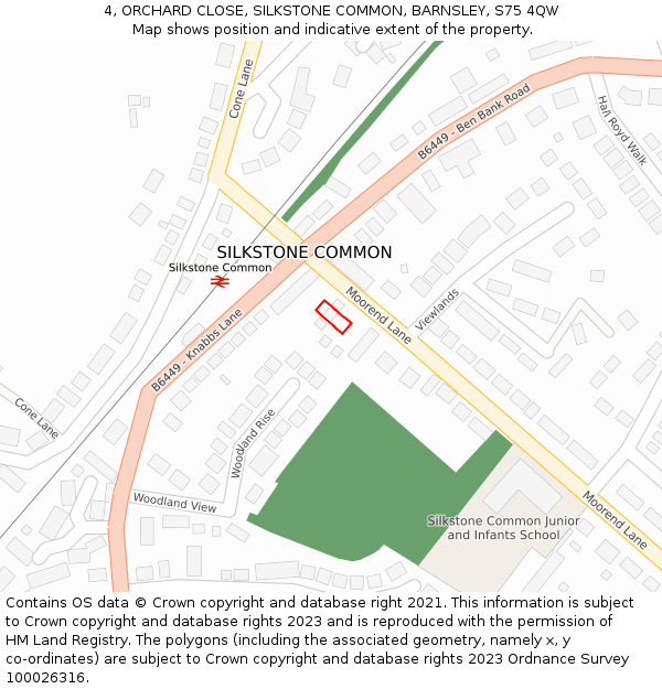 4, ORCHARD CLOSE, SILKSTONE COMMON, BARNSLEY, S75 4QW: Location map and indicative extent of plot