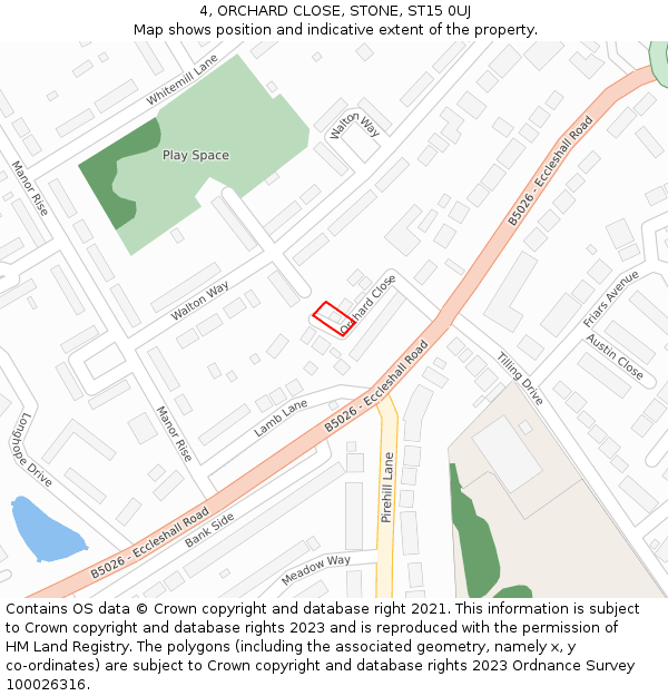 4, ORCHARD CLOSE, STONE, ST15 0UJ: Location map and indicative extent of plot