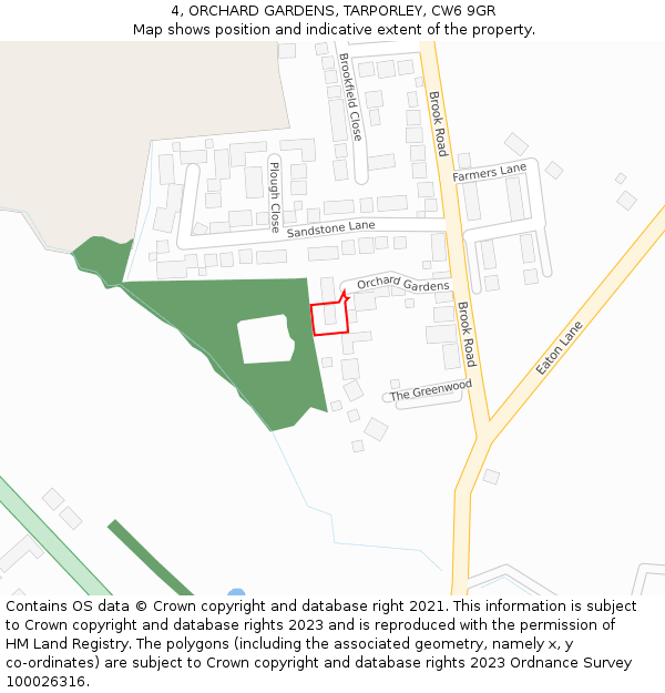 4, ORCHARD GARDENS, TARPORLEY, CW6 9GR: Location map and indicative extent of plot